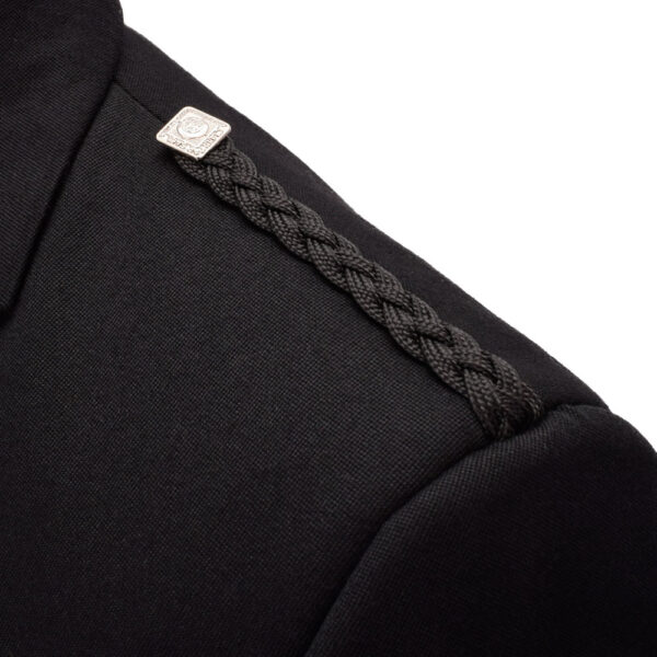 Black barathea Argyll jacket braided epaulette detail