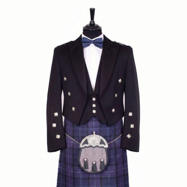Prince Charlie jacket and waistcoat in black barathea wool