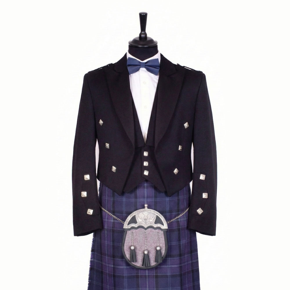 Prince Charlie jacket and waistcoat in black barathea wool