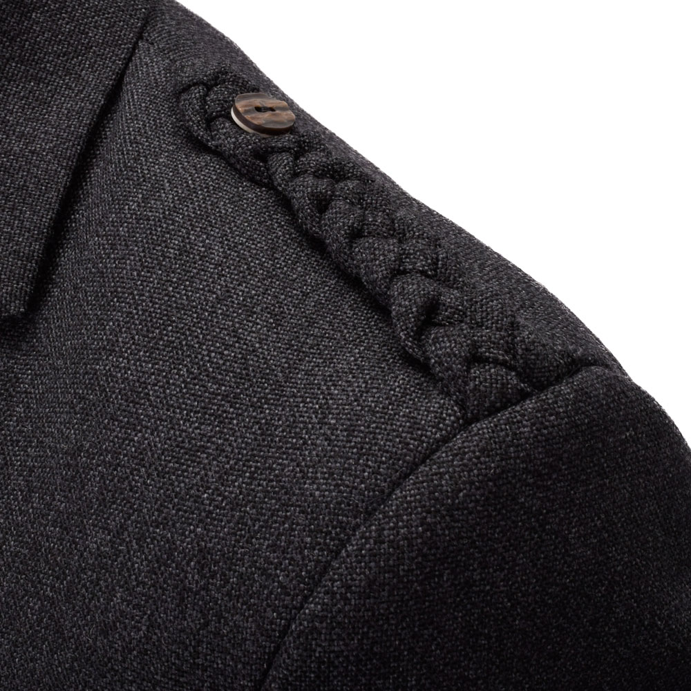 Braemar Charcoal Arrochar Tweed epaulette detail