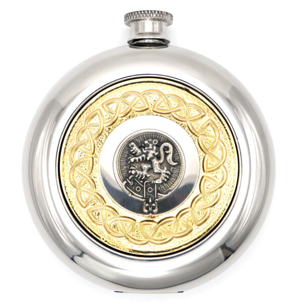 Gold Celtic clan crest sporran flask