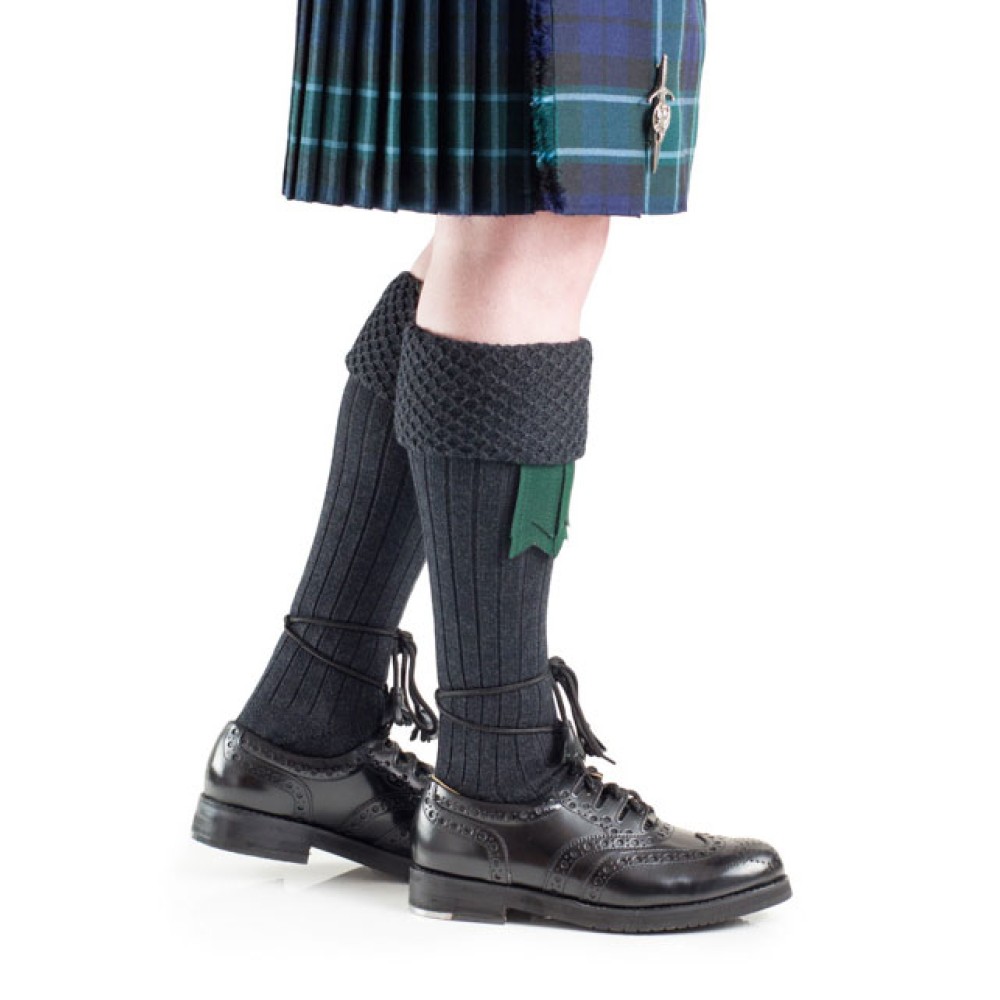 Charcoal piper kilt hose, front view
