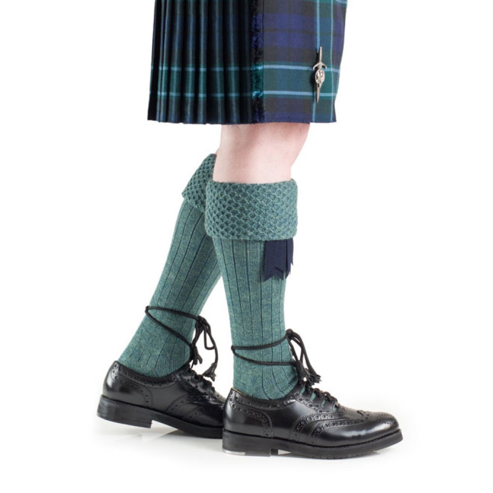 Lovat blue piper kilt hose, side view