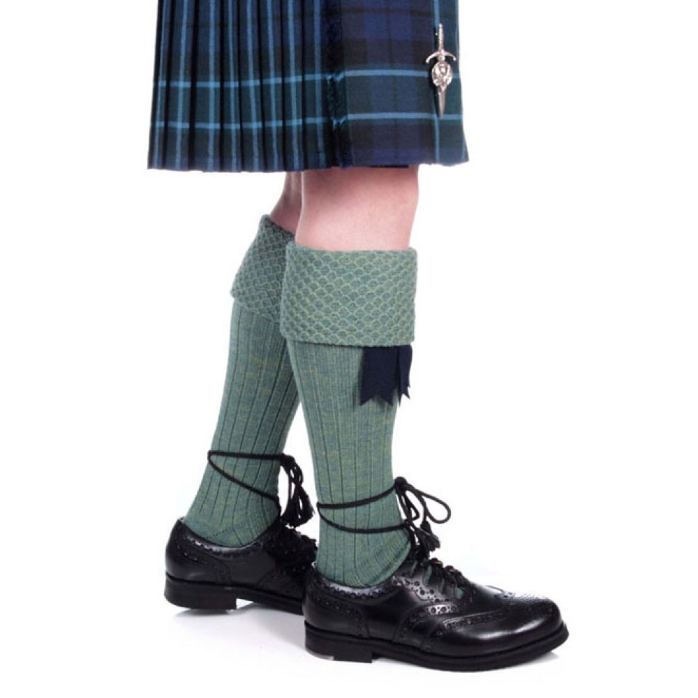 Lovat green piper kilt hose, side view