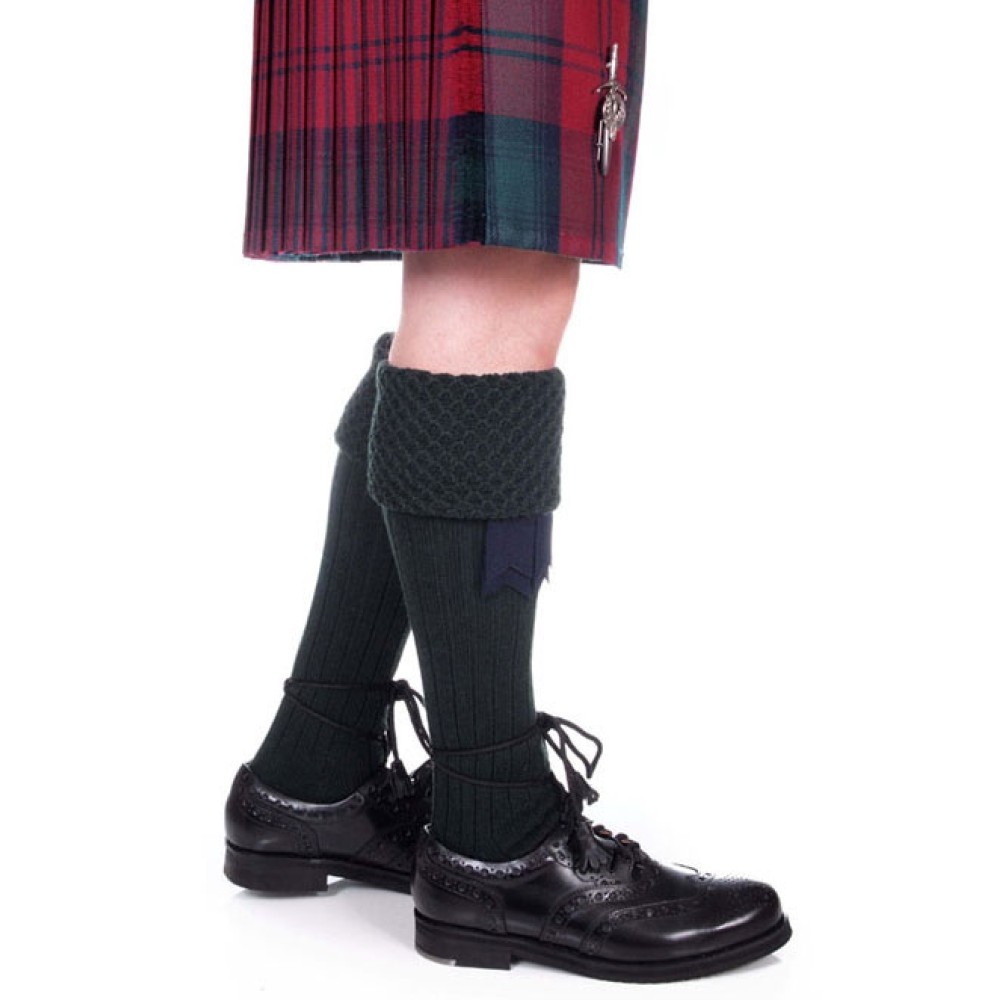 Rifle green piper kilt hose, side view