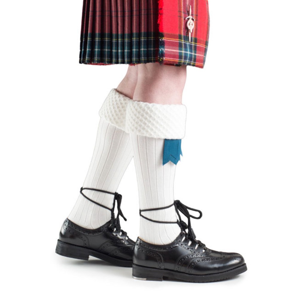 White piper kilt hose, side view