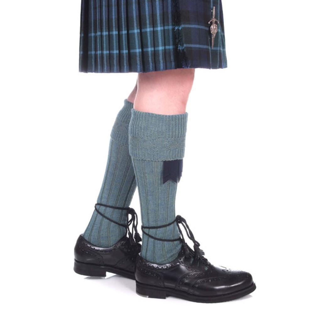 Lovat blue traditional kilt hose, side view
