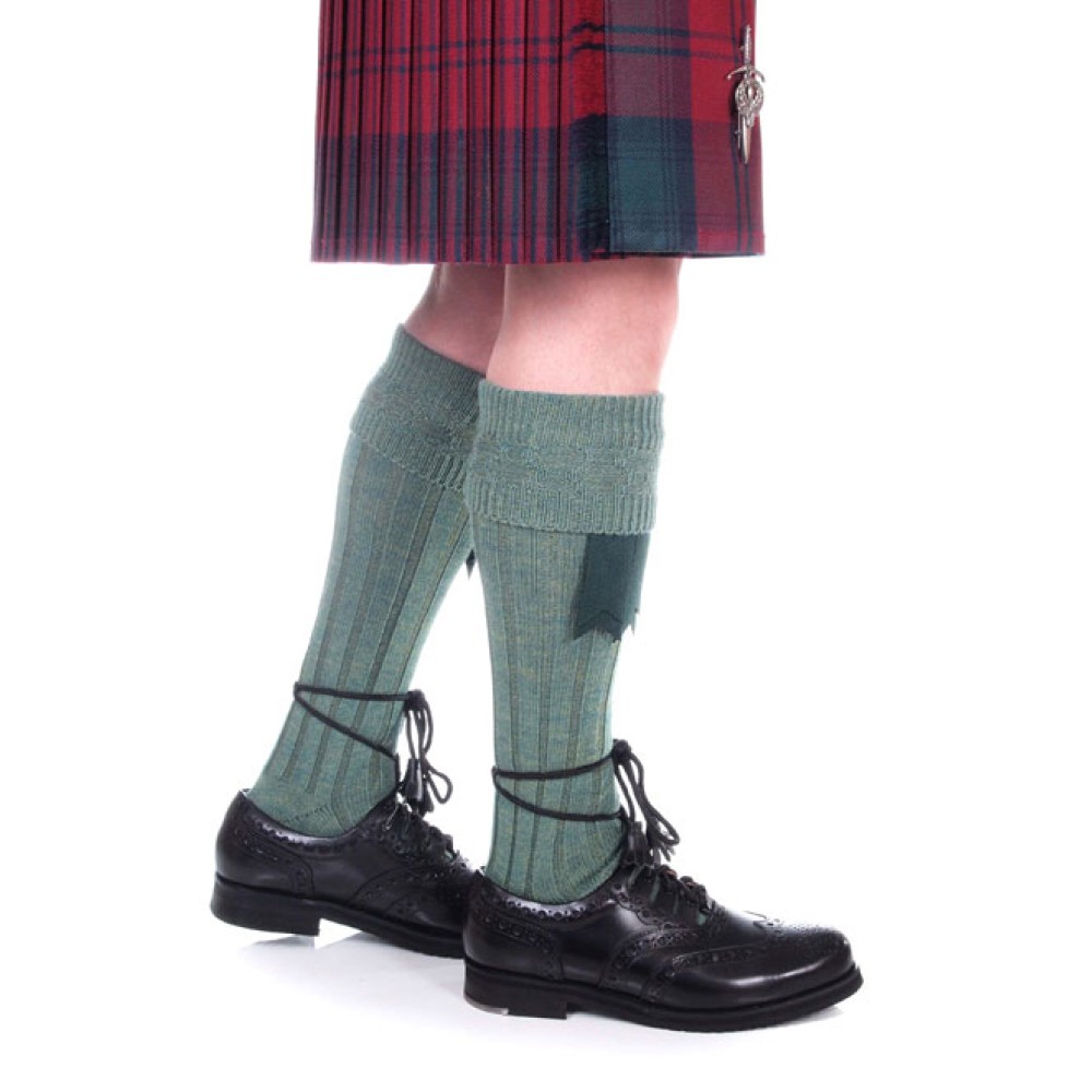 Lovat green traditional kilt hose, front view