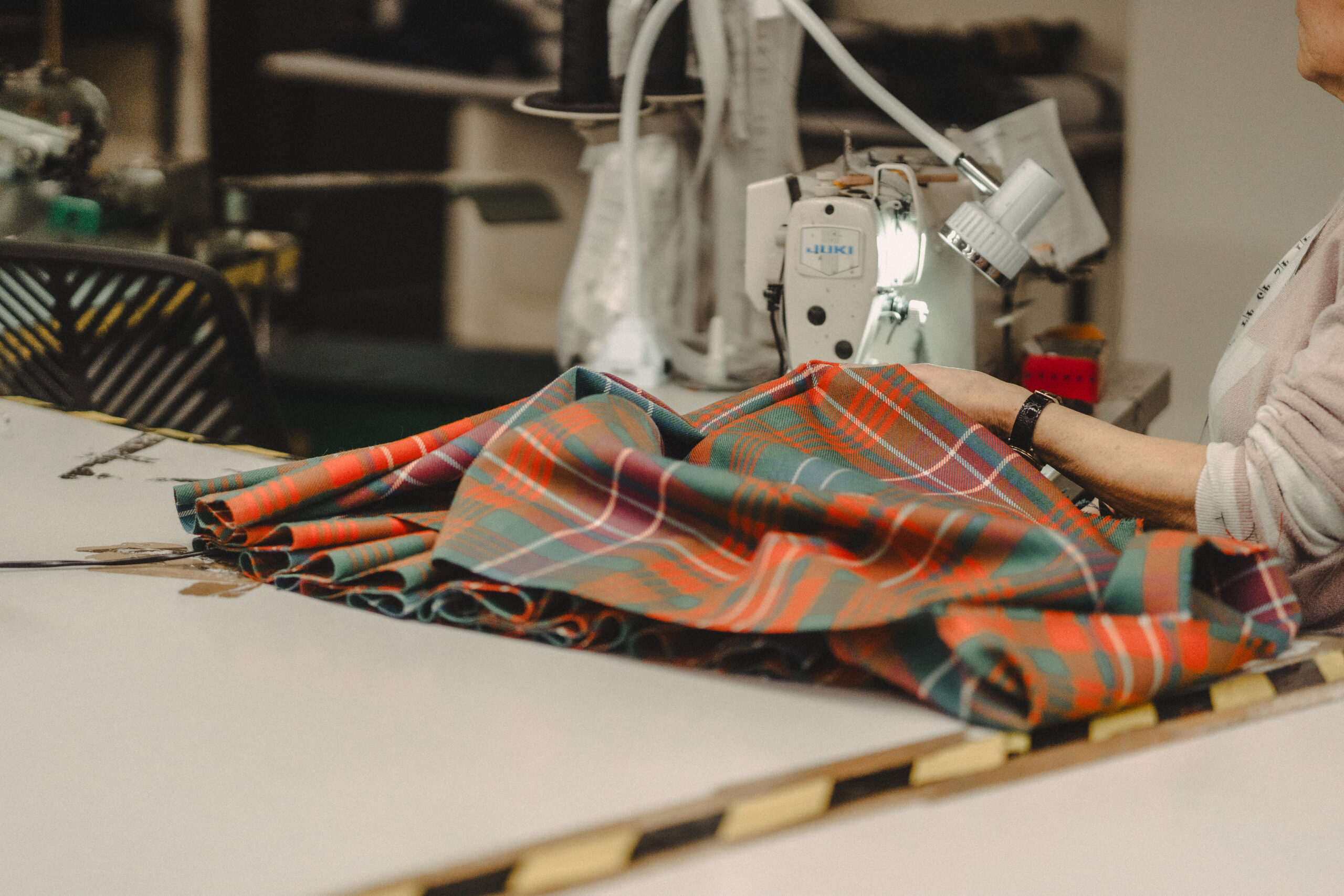 Tartan cloth in the Gaelic Themes Glasgow workshop