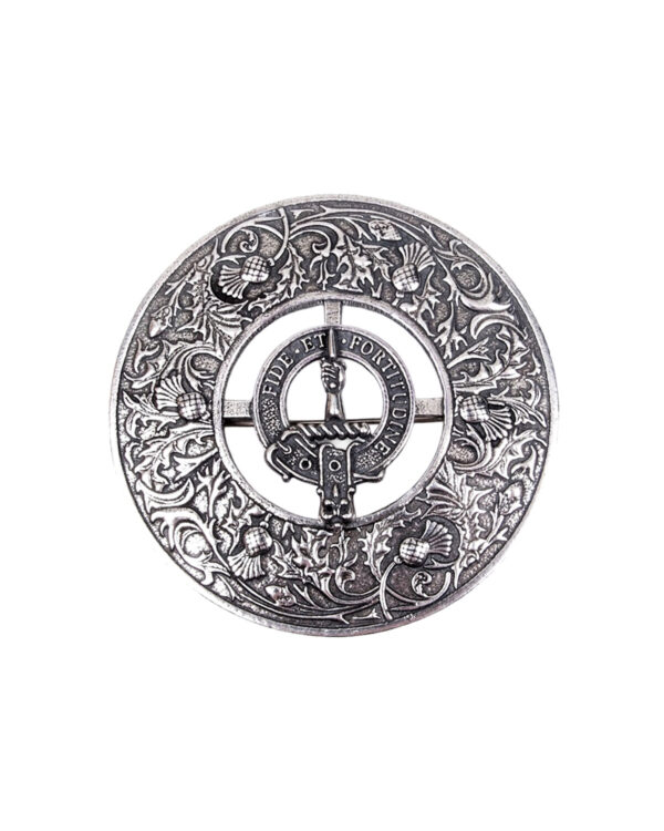Small Caledonia thistle clan crest plaid brooch