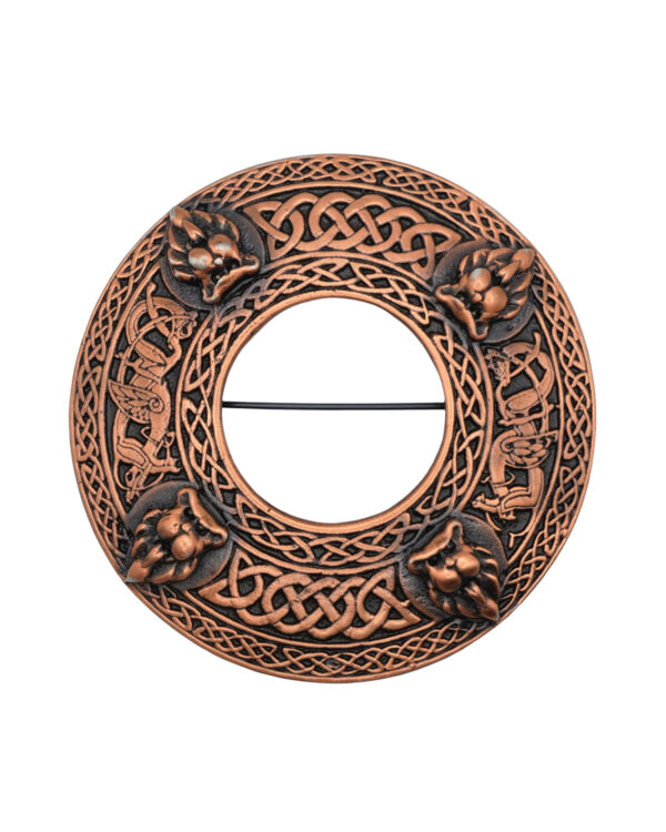 Lion-Head-Copper-Plaid-Brooch-4-5 Copper-finish lion head plaid brooch