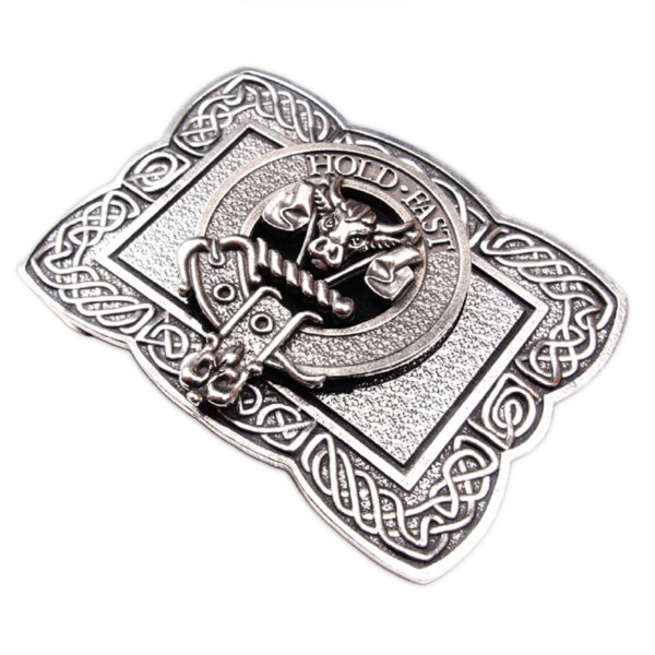 Scottish clan crest Celtic knot belt buckle side view