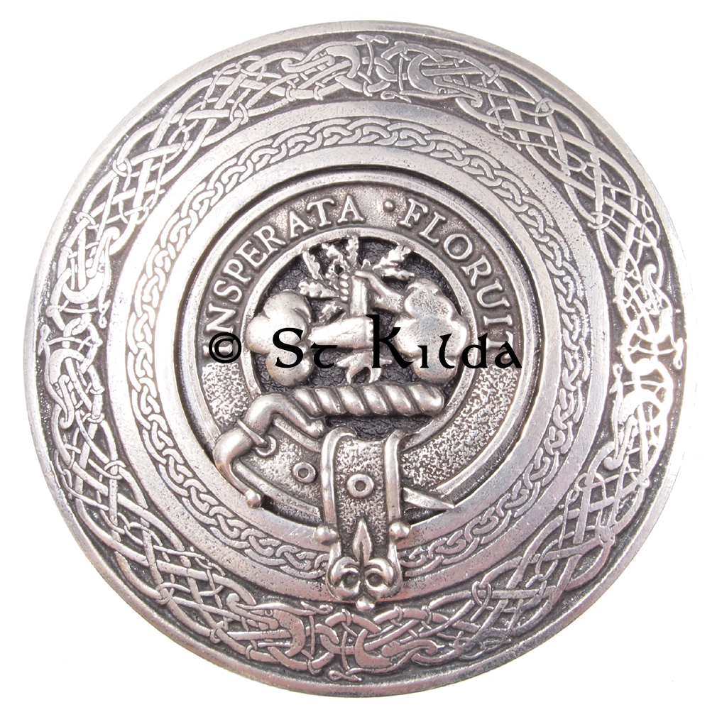 Circular clan crest belt buckle detail view 1