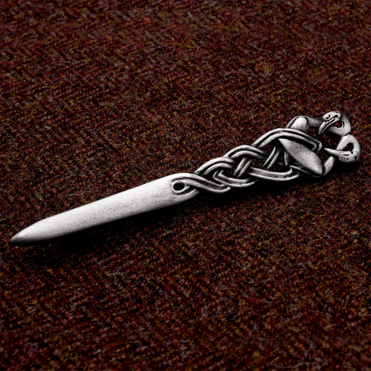 Book of Kells interlaced wading birds kilt pin, square product view