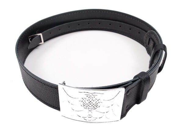 Black Grained Buckle and Strap Kilt Belt