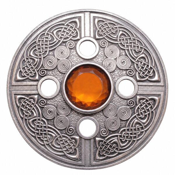 Celtic spiral gem-set plaid brooch