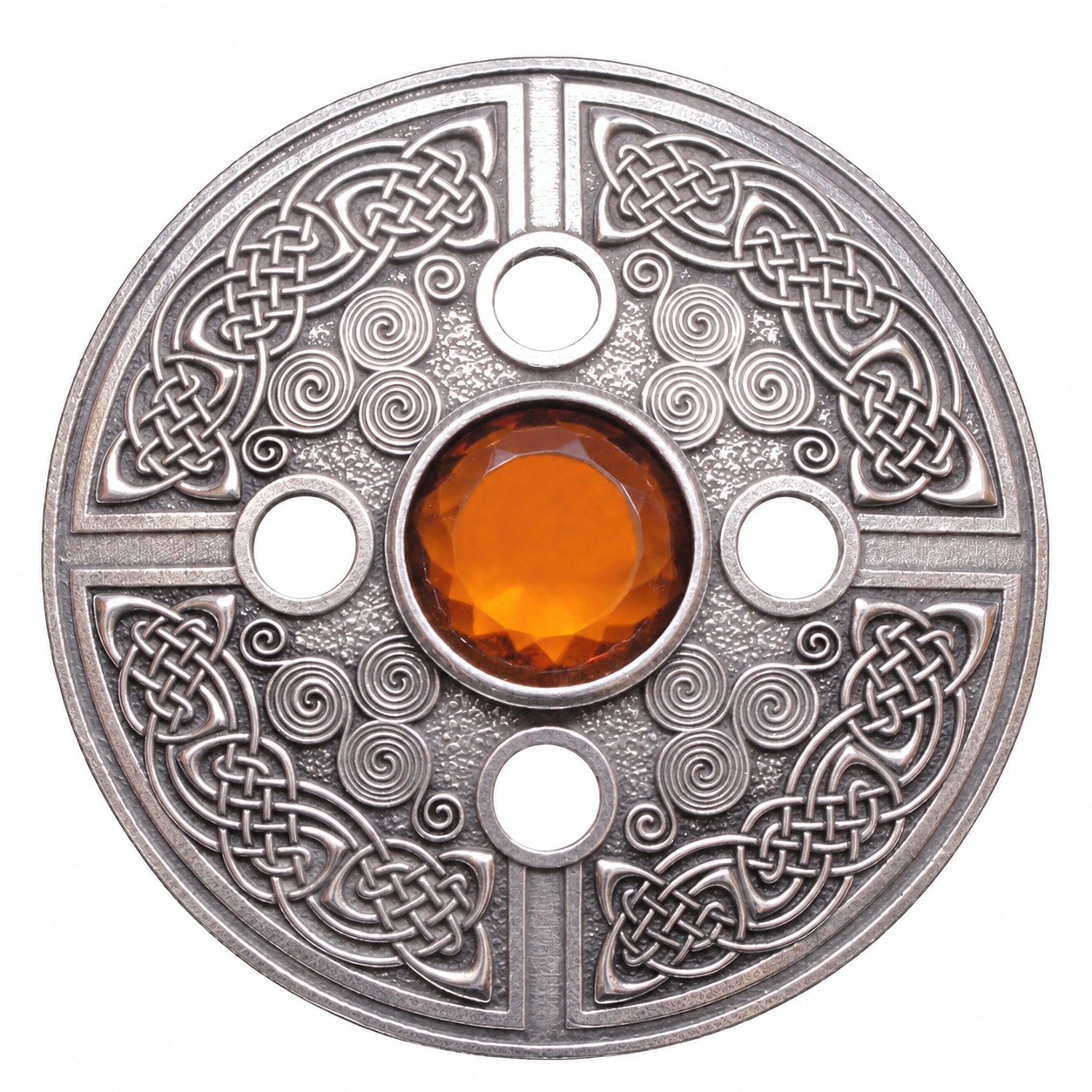 Celtic spiral gem-set plaid brooch
