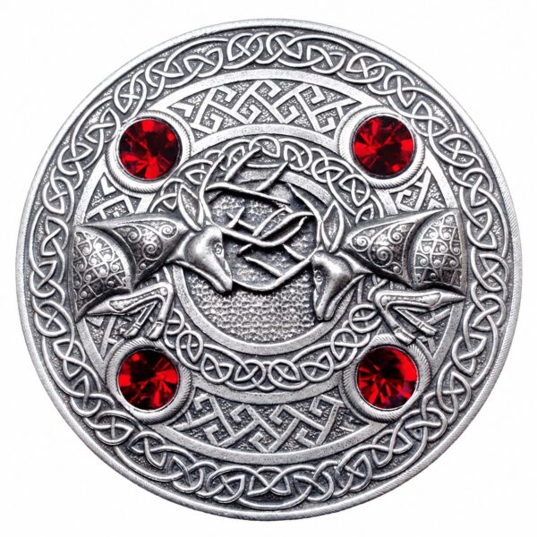 Fighting stags gem-set plaid brooch