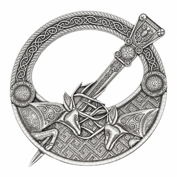 Fighting stags penannular plaid brooch