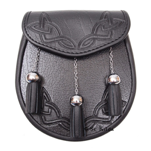 Celtic Interlace Day Sporran with Metal Tassels