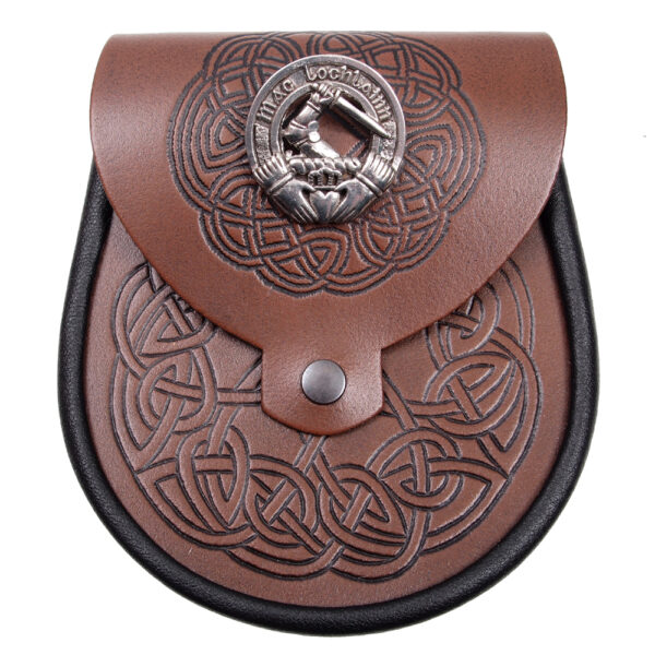 Brown leather clan crest day sporran, product code L-SDY03