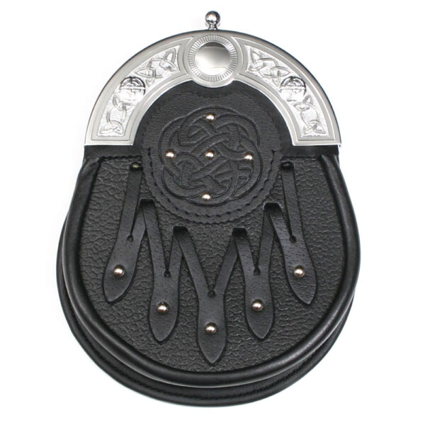 Leather-leaf dress sporran with Celtic embossed detail, product code L-SGT01PB3