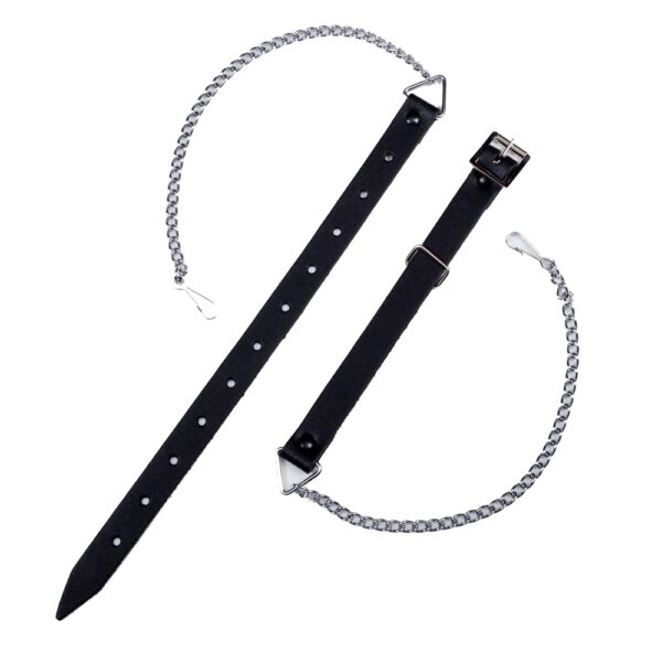 Black leather sporran chain with chrome finish, product code L-SPCH01