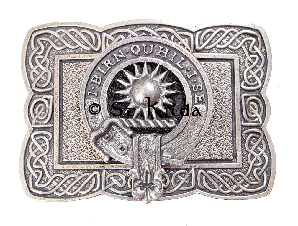 Rectangular clan crest belt buckle detail view 1