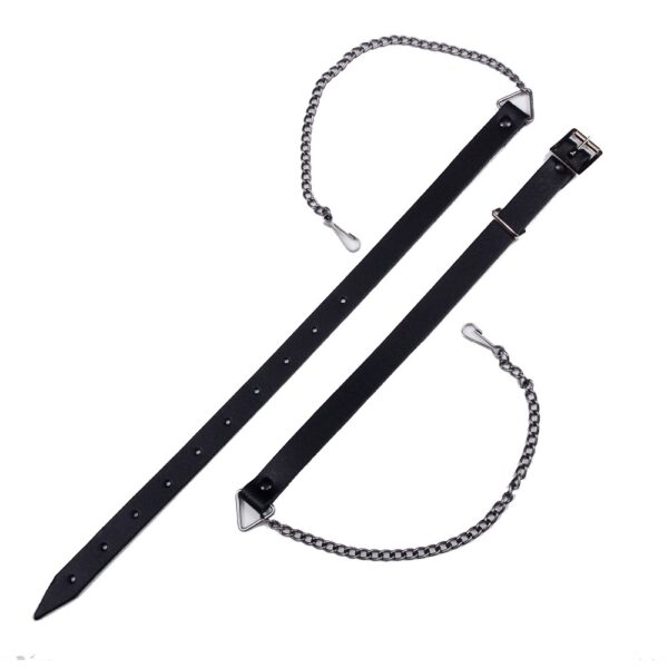 Black leather sporran chain with antique finish