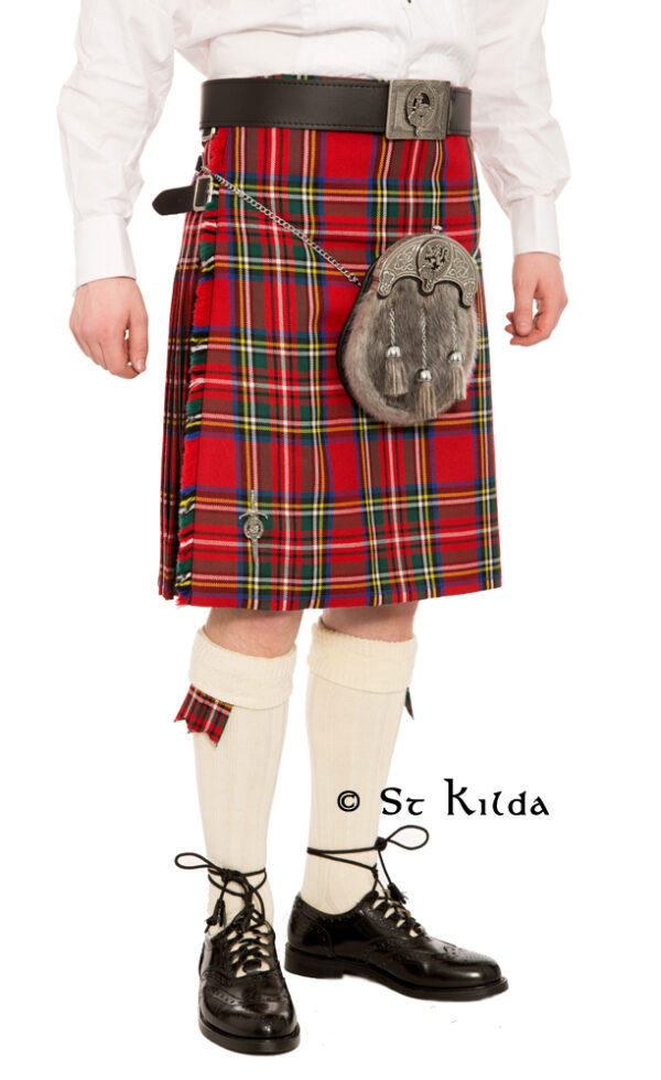 Traditional Royal Stewart kilt showing full construction