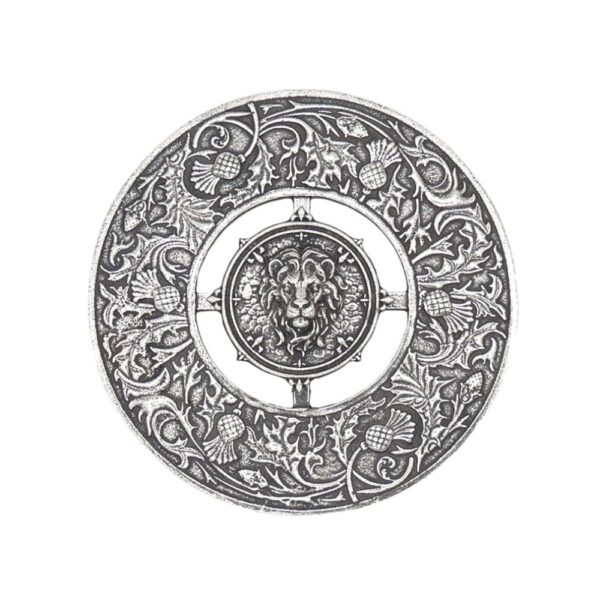 Treasure Lion plaid brooch in lead-free pewter, front view