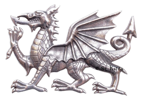 Welsh Dragon cap badge in silver-coloured finish