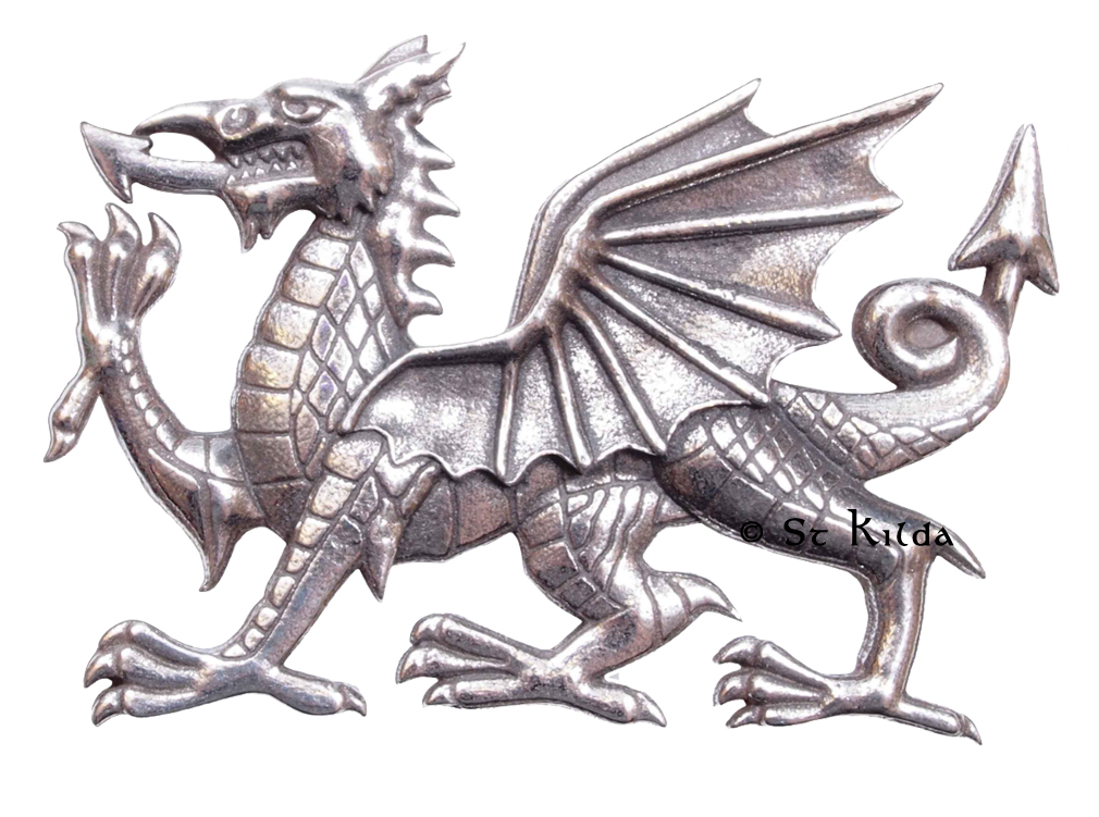 Welsh Dragon cap badge in silver-coloured finish